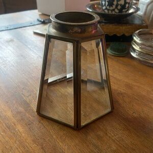 Vintage Brass & Beveled Glaas Hexagon Shaped Lamp Shade